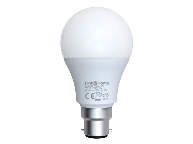 Link2Home LTHB229W Wi-Fi LED BC (B22) Opal GLS Dimmable Bulb, White + RGB 800 lm 9W