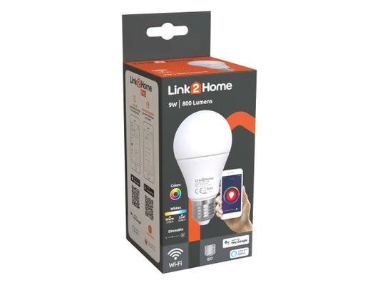 Link2Home LTHE279W Wi-Fi LED ES (E27) Opal GLS Dimmable Bulb, White + RGB 800 lm 9W